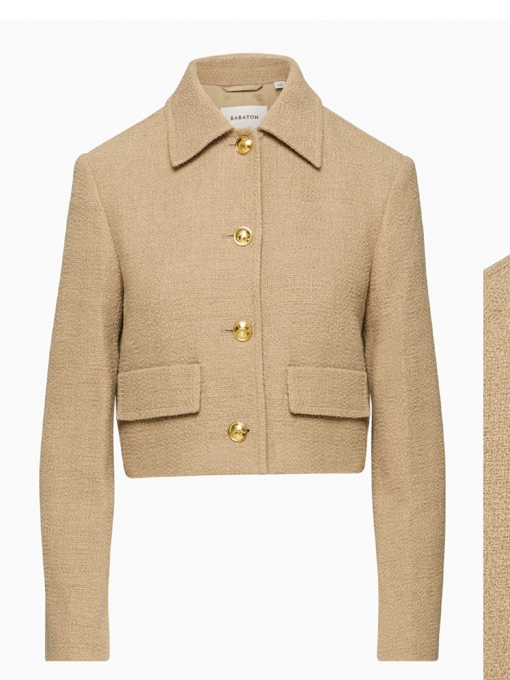 Babaton Tan Cropped Bouclé Blazer with Gold Buttons